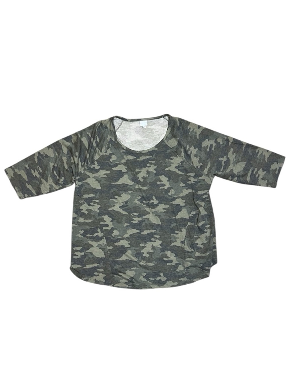 NWT Sz 3X new directions Women's Green Camo 3/4 Sleeve Top - NEW Shirt